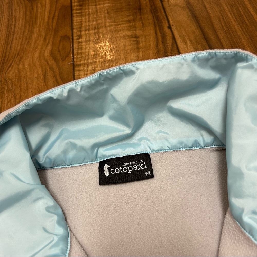 cotopaxi Light Gray Fleece Jacket with Blue, Orange & Pink Stripes - Picture 7 of 11